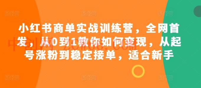 小红书的商单实战演练夏令营，独家首发，从0到1教大家如何盈利，从养号增粉到平稳接单子，适合新手-中创网